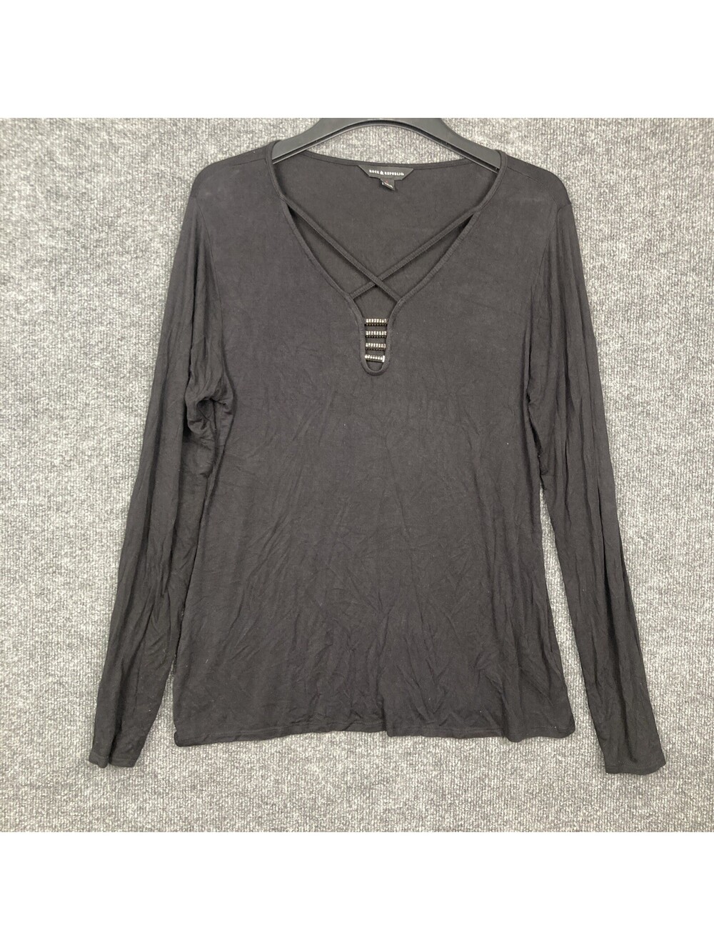 Rock & Republic Womens Size Large Black Accent Collar Long Sleeve Shirt EUC